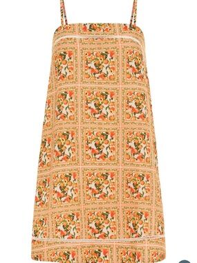 Square-Print Mini Dress in Orange and Cream